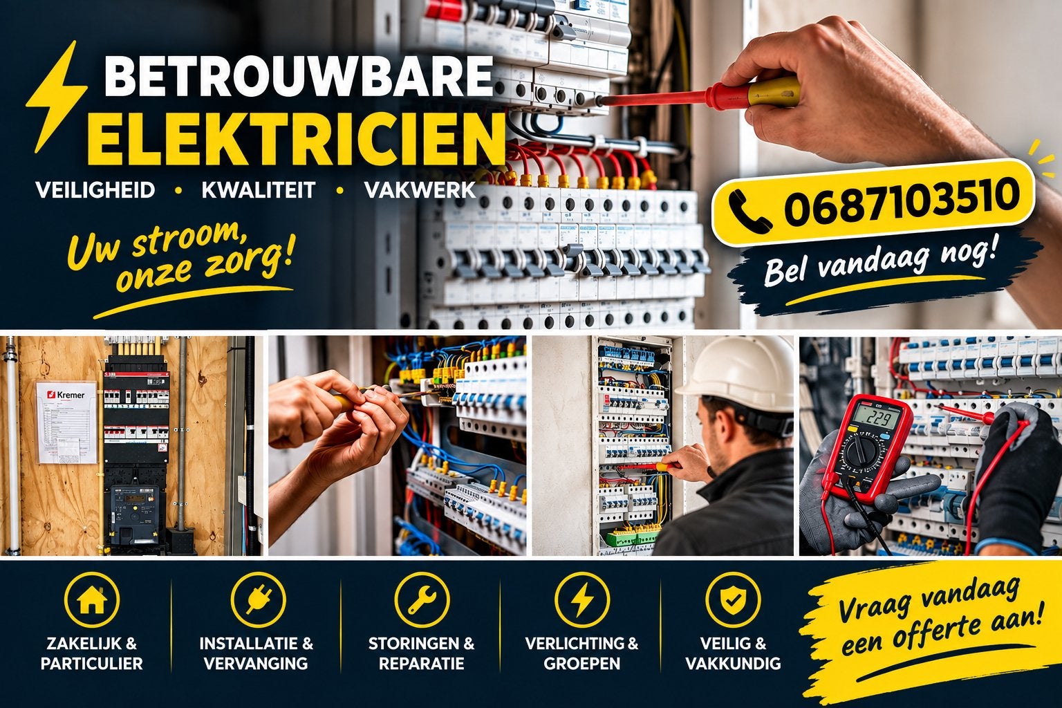 ELEKTRICIEN AAN HUIS – VOOR AL UW ELEKTRAWERKZAAMHEDEN, Ophalen of Verzenden