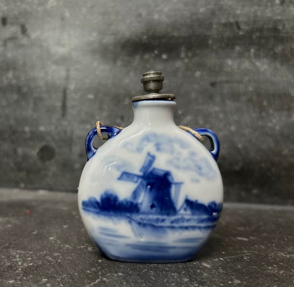Delfts blauw parfum flesje met molen decoratie, Ophalen of Verzenden