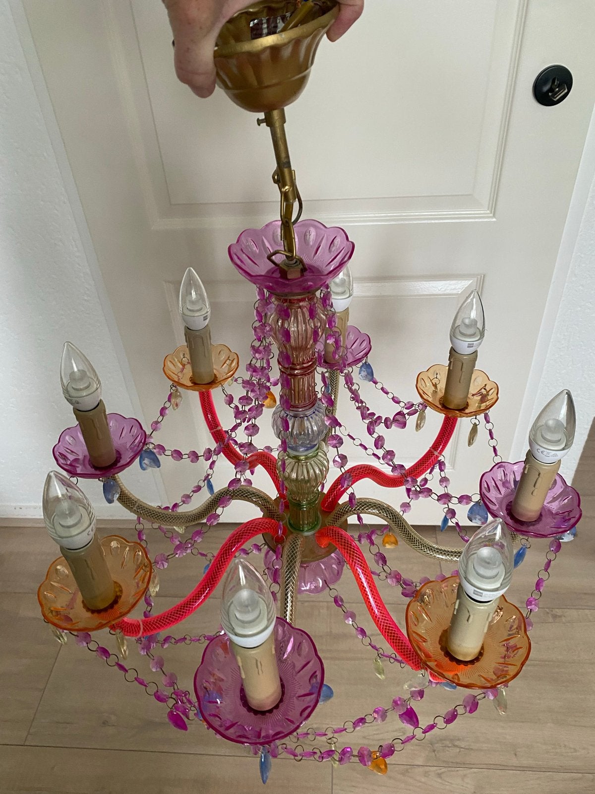 Hanglamp / kroonluchter met 8 armen, Ophalen, Gebruikt, Kunststof, E14 (klein)
