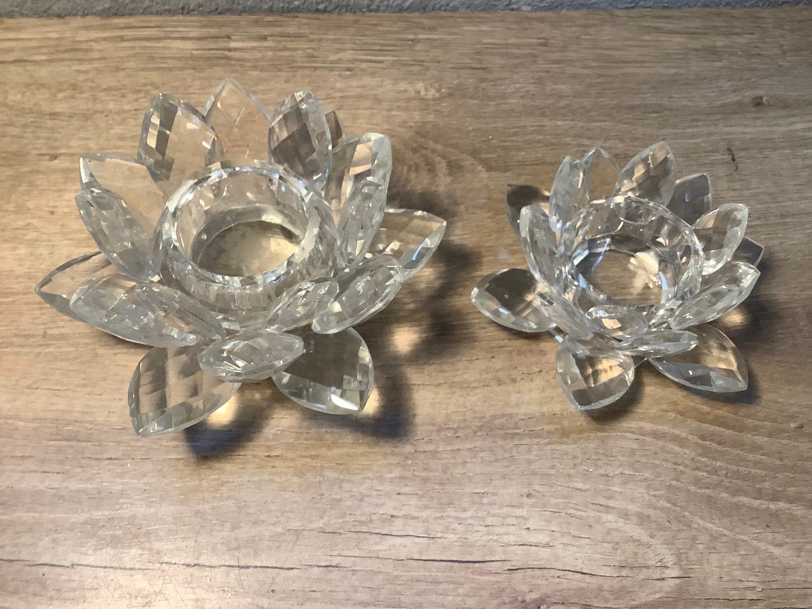 Vintage kristallen lotus bloem kandelaars waxinelichthouder, Ophalen of Verzenden, Gebruikt, Glas, Waxinelichthouder