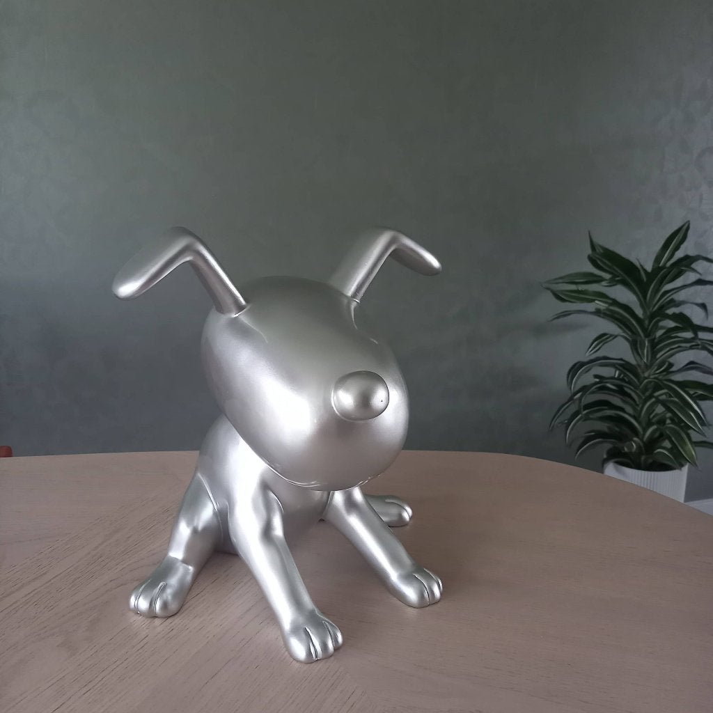 Zilverkleurige decoratie beeld van hond, Ophalen, Gebruikt, Overige stijlen, Kunststof