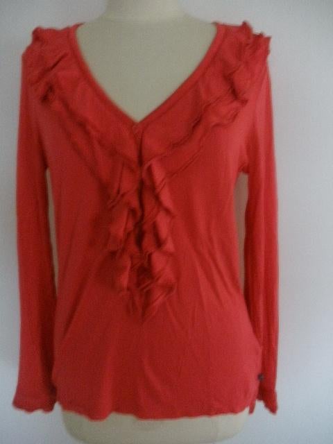 DEPT t- shirt koraal rood met ruche ruffle maat M - nieuw -, Kleding | Dames, Maat 38/40 (M), Nieuw, Ophalen of Verzenden, Korte mouw