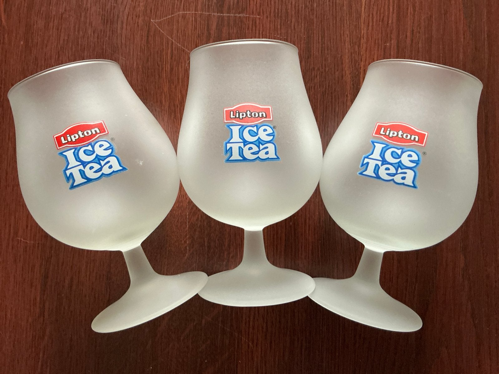 Set van 3 Lipton Ice Tea glazen, Ophalen of Verzenden, Gebruikt, Wit, Glas