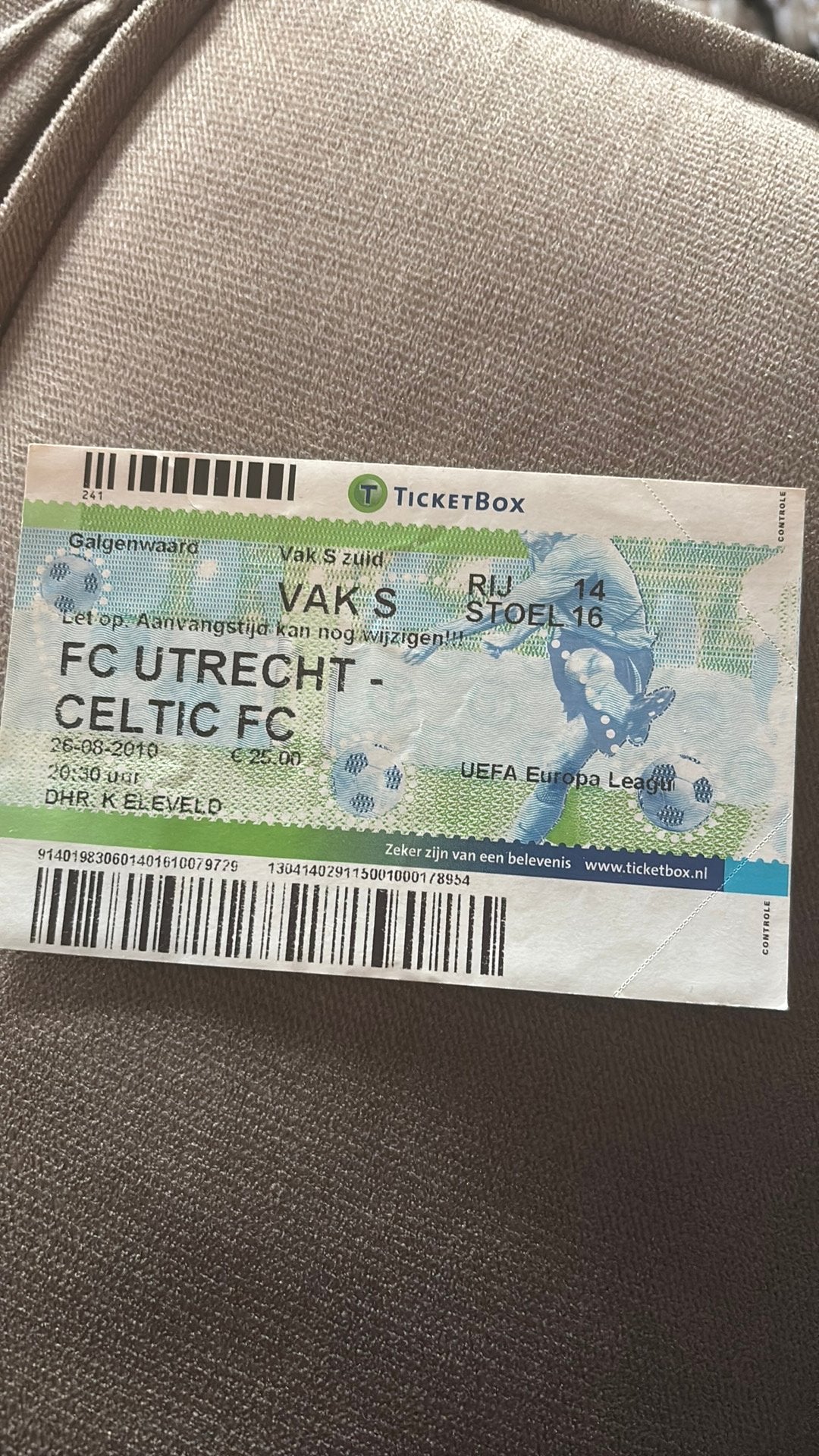 Oud stadionticket utrecht celtic 2010, Ophalen of Verzenden, F.C. Utrecht