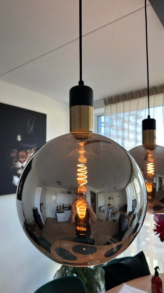 Moderne Eettafel Lamp met 3 Rookglazen Bollen, Ophalen, Zo goed als nieuw, Glas, 75 cm of meer