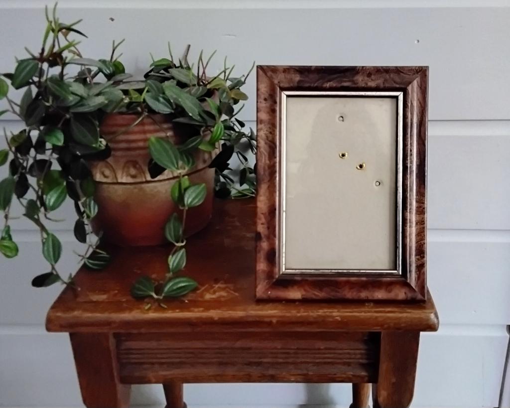 Houten (walnoten) fotolijstje met zilverkleurig binnenrandje, Ophalen of Verzenden