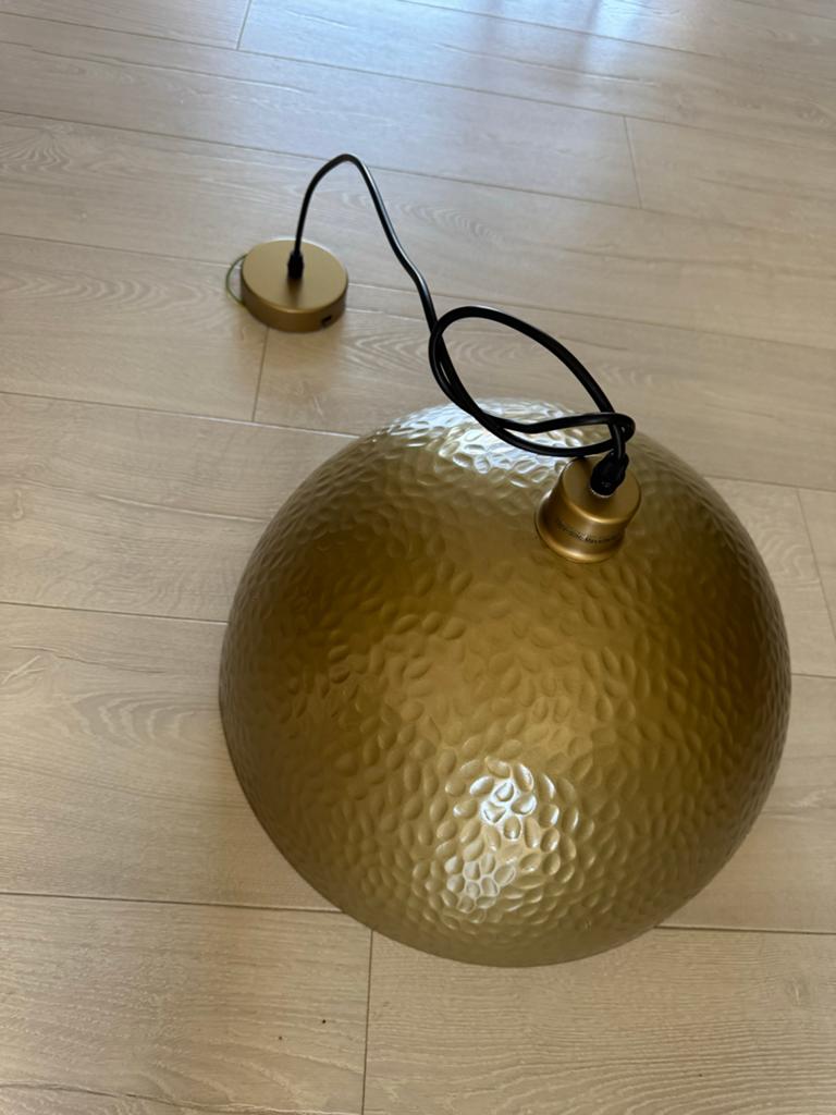Gouden gehamerde hanglamp - Plafondlamp, Ophalen of Verzenden, Zo goed als nieuw, Metaal, Minder dan 50 cm