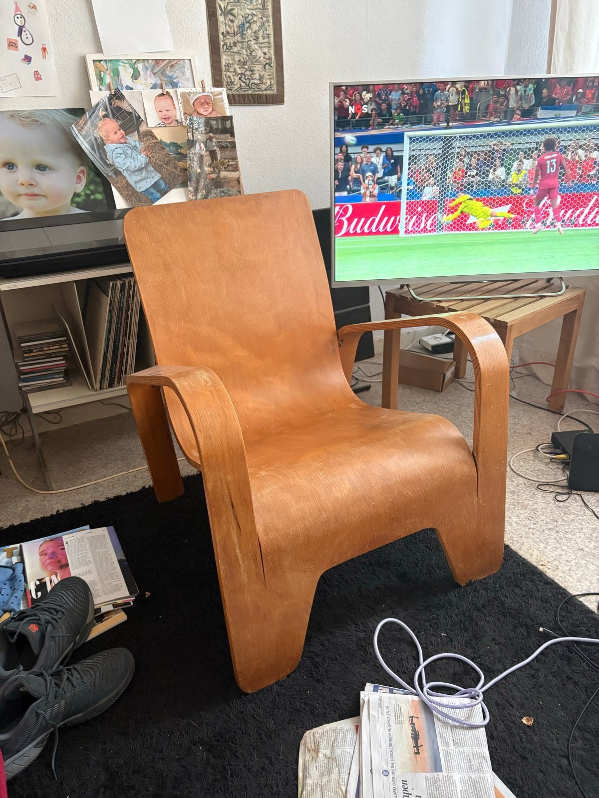 Vintage Keurige Lawo Stoel - Gebogen Hout Design, Huis en Inrichting, Stoelen, Gebruikt, Bruin, Ophalen of Verzenden, Eén