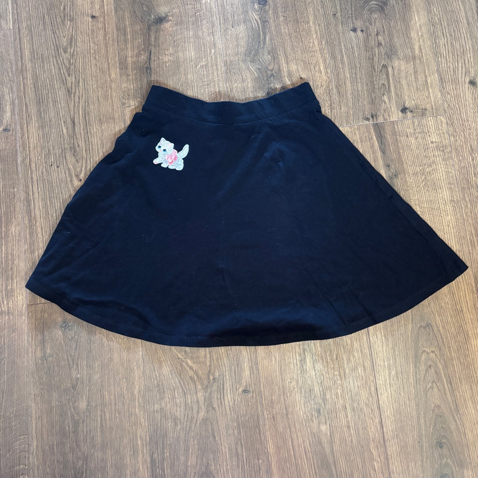 Zwart rokje met kattenpatch - Maat 164, Ophalen of Verzenden, Gebruikt, Meisje, Jurk of Rok