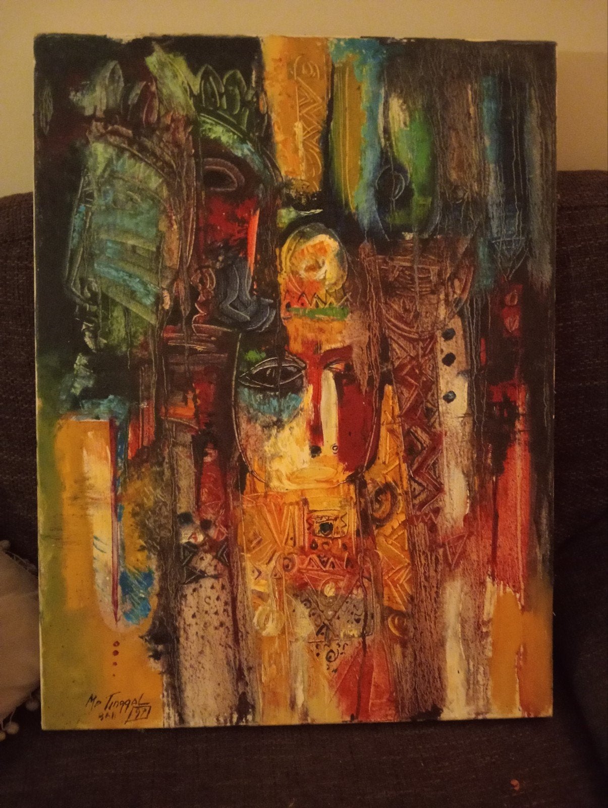 Abstract olieverfschilderij Balinese stijl uit 1997, Ophalen