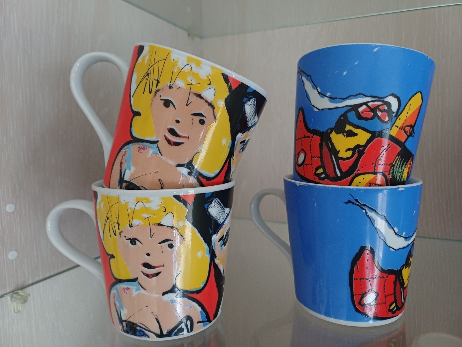 Set van 4 Pop Art Mokken - Marilyn Monroe & Vliegtuig, Ophalen, Steen/keramiek, Meerkleurig, Overige merken