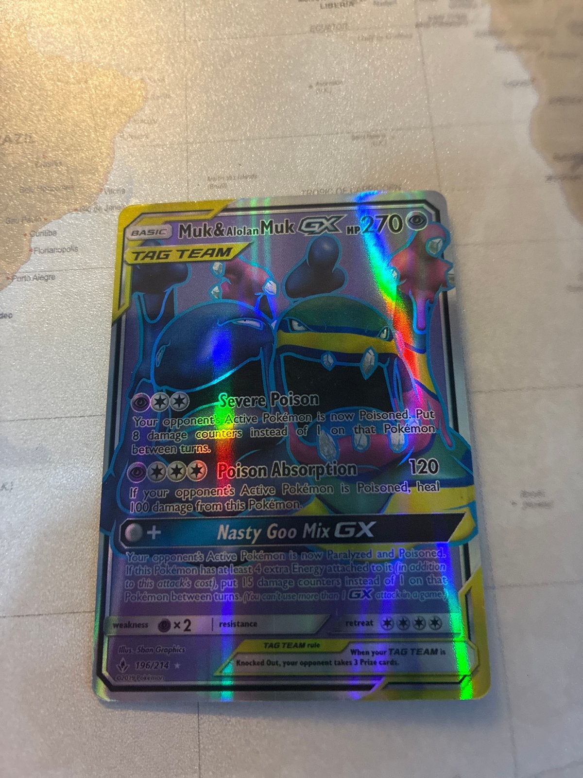 Muk & Alolan Muk GX TAG TEAM Pokémon Kaart, Ophalen of Verzenden, Zo goed als nieuw, Losse kaart, Foil