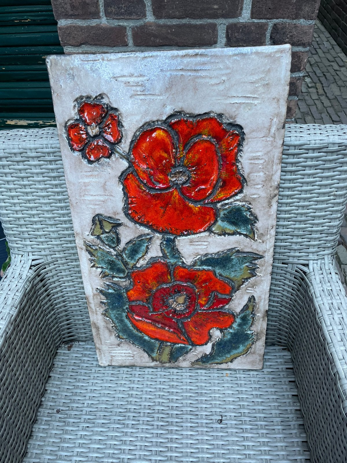 Tableau keram. Ruscha fat lava  klaprozen 60x35 cm jaren 60, Ophalen of Verzenden