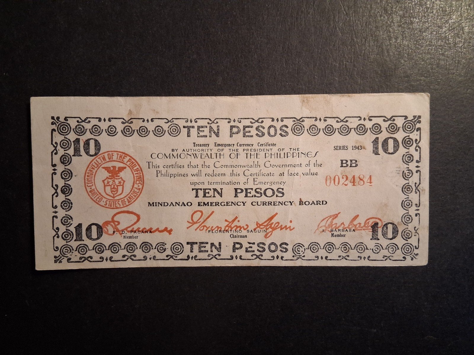 10 pesos philippines-mindanao 1943, Ophalen of Verzenden, Zuidoost-Azië, Los biljet