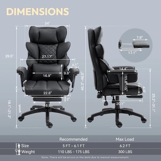 Ergonomische Bureaustoel - Loungestoel - Gamingstoel - met P, Corvance B.V., Verzenden, Nieuw, Corvancebol@gmail.com