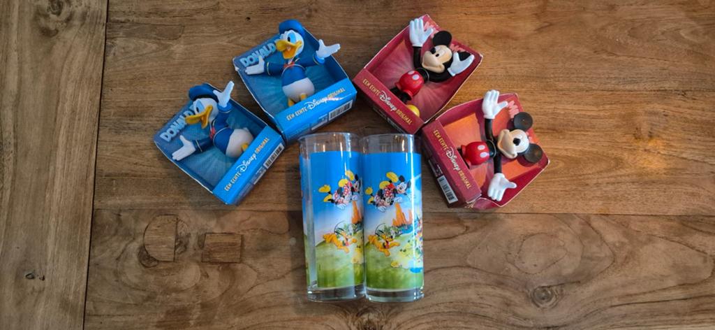 Disney Figuren en Glazen Set: Mickey, Donald, Kasteel, Ophalen of Verzenden