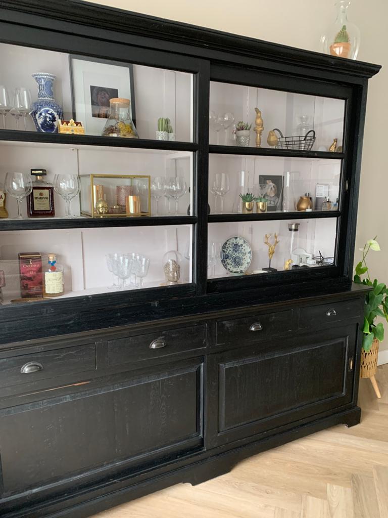 Mooie grote zwarte teak houten kast, Ophalen, Zo goed als nieuw, 25 tot 50 cm, 200 cm of meer