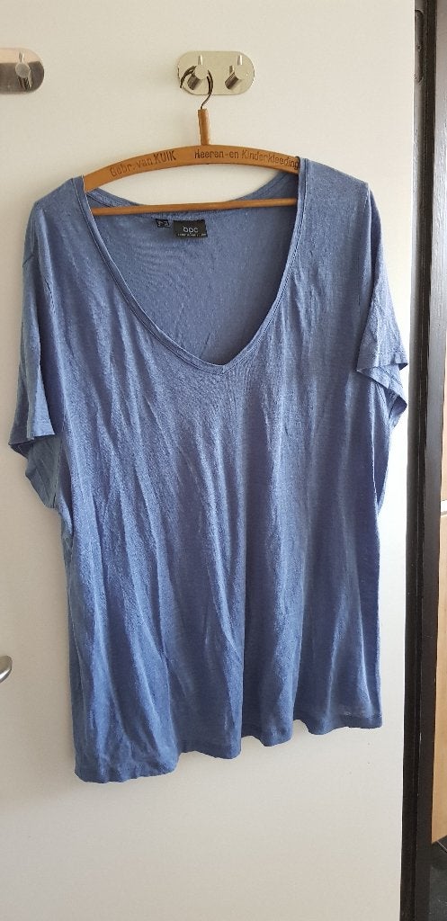Blauw dames t-shirt BPC 100% linnen XL maat 48/50, Ophalen of Verzenden, Zo goed als nieuw, Blauw, Shirt of Top