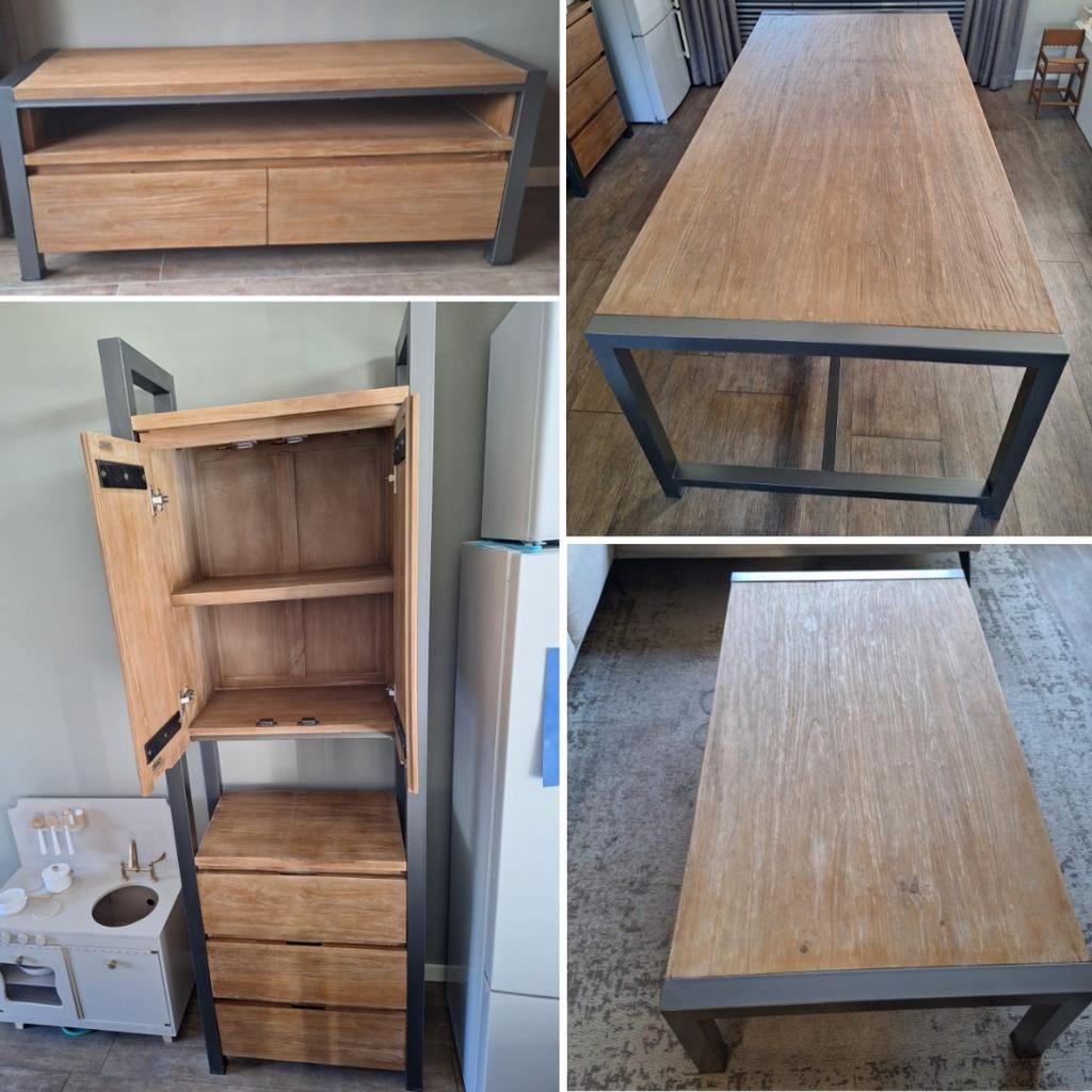 Set: TV-meubel, eettafel, boekenkast & salontafel (teak), Huis en Inrichting, Complete inboedels, Ophalen