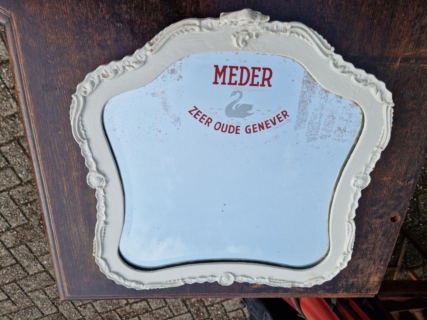 Meder Genever spiegel 1920, Ophalen of Verzenden, Reclamebord