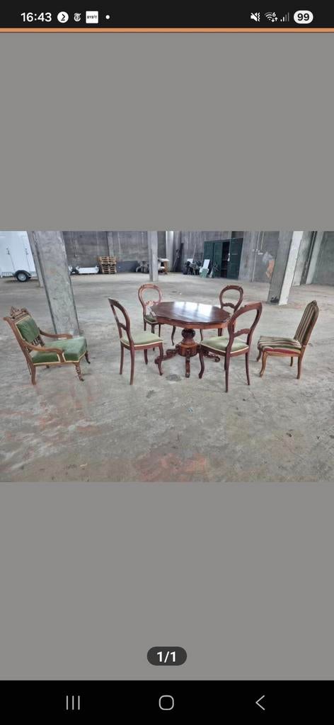 Antieke Biedermeier Tafel met Stoelen, Ophalen of Verzenden