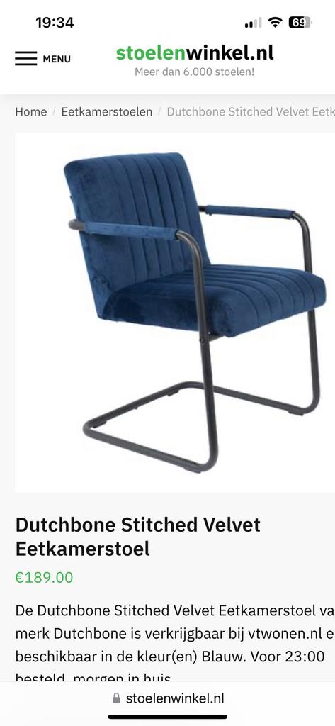 3 donkerblauwe / staalblauwe (eetkamer) stoelen v. Dutchbone, Ophalen, Drie, Blauw, Modern, zwarte stalen onderkant