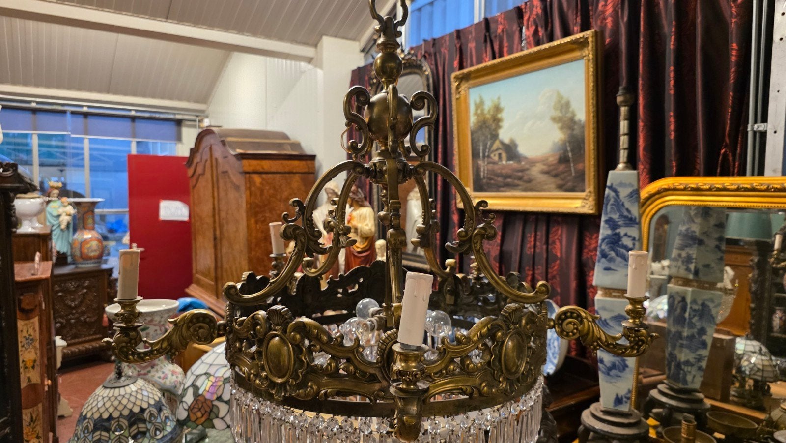 Zware antieke Franse bronzen hanglamp, Ophalen