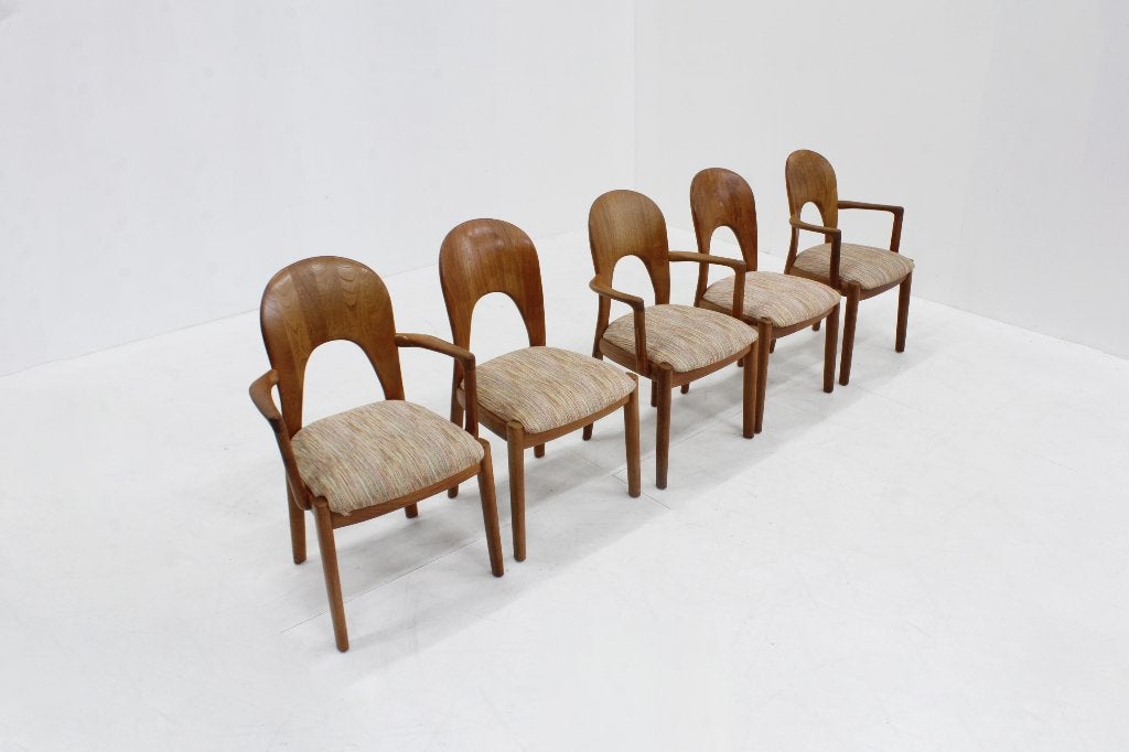 Set Vintage Deense eetkamer stoelen teak Niels Koefoed, Hout, Gebruikt, Bruin, Vintage