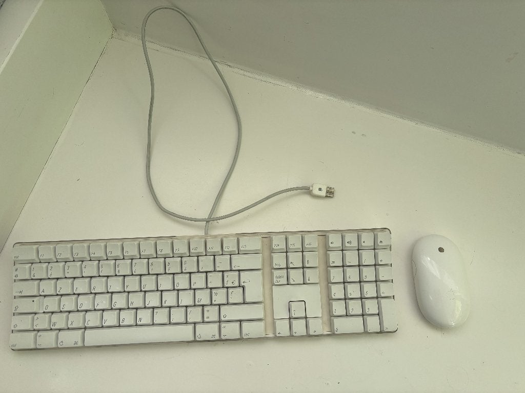 Vintage Apple Keyboard A1048 + Wireless Mighty Mouse A1197, Gebruikt, Azerty, Ophalen of Verzenden, APPLE