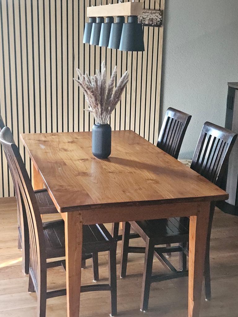Massief Teakhouten Eettafel 160x90 cm (excl. stoelen), Gebruikt, Teakhout, 150 tot 200 cm, Vier personen