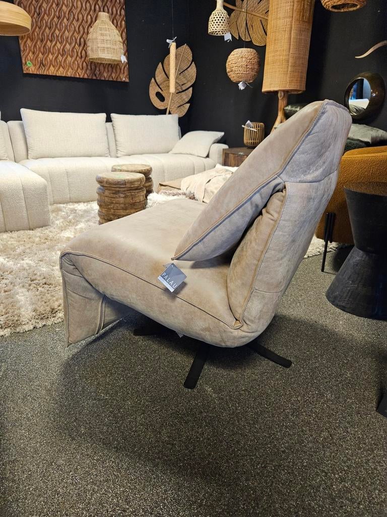 Relax fauteuil Sascha chill-line rundleer taupe, Huis en Inrichting, Fauteuils, Ophalen of Verzenden, Nieuw, Stof, 50 tot 75 cm