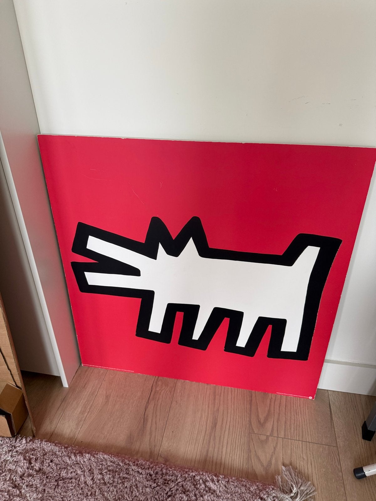 Vintage Keith Haring Barking Dog - 78x78 cm, Hout, Dieren, Print, Ophalen