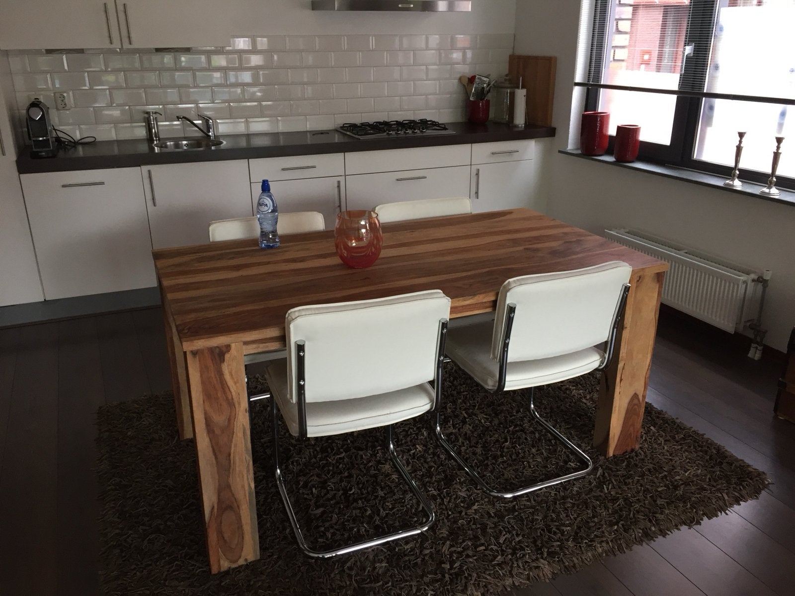 Robuuste houten eettafel, Ophalen, Gebruikt, 50 tot 100 cm, 150 tot 200 cm