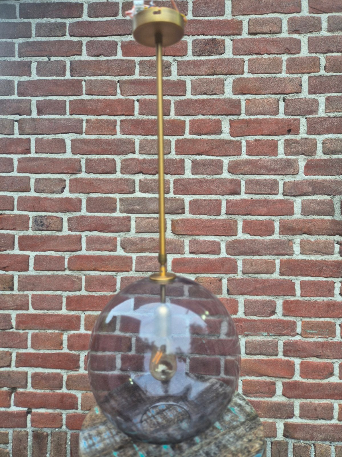 Moderne glazen hanglamp - bolvormig, Ophalen, Modern, Industrieel, E27 (groot), Zo goed als nieuw
