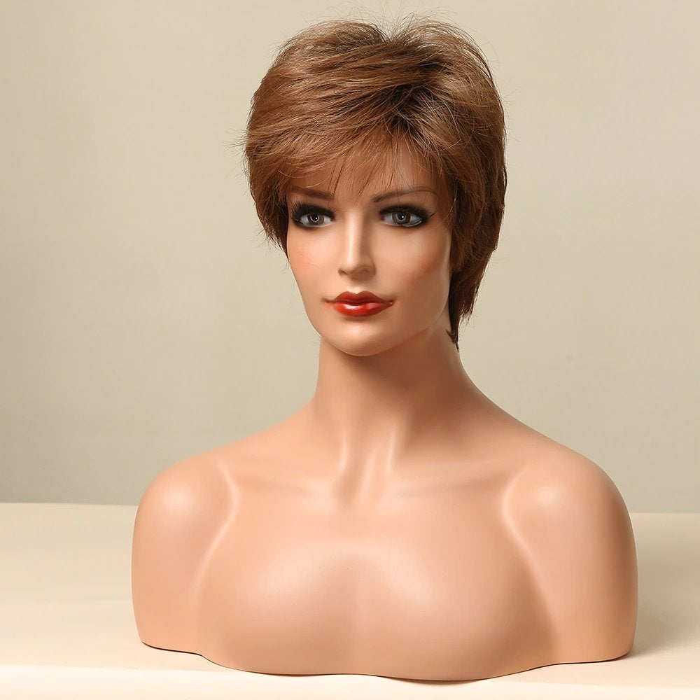 Bruine Korte Pruik Bruin Stijl Haar Haren Dames Vrouwen, Verzenden, Nieuw, Pruik of Haarverlenging