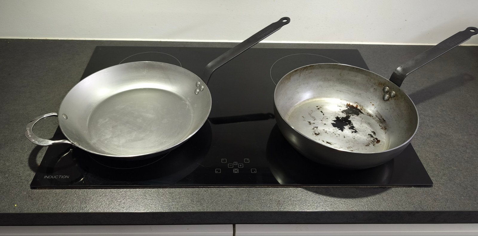 De Buyer Koekenpan (32cm) en Wokpan (29cm) pfas vrij, Ophalen, Zo goed als nieuw, Koekenpan, De Buyer