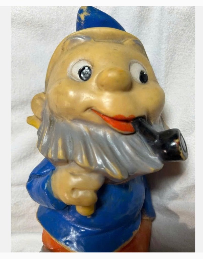 Vintage jaren ‘60 Rubber Kabouter met pijp en zakje, Antiek en Kunst, Ophalen of Verzenden