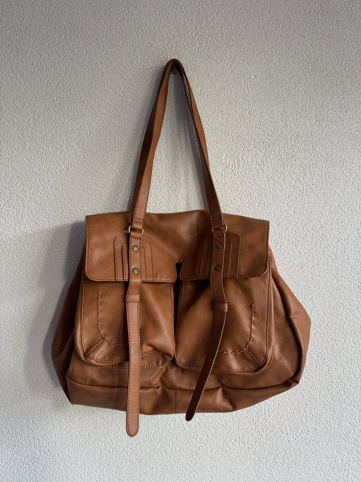 Vintage Y2K cognac bruine grove schouder tas, Bruin, Vintage, Vintage, Ophalen of Verzenden