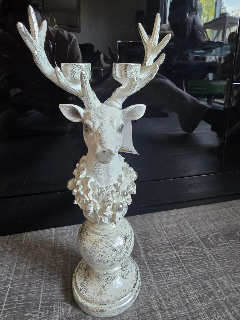 Hert kandelaar wit/zilver - Kerst decoratie, Huis en Inrichting, Woonaccessoires | Kandelaars en Kaarsen, Overige materialen, Wit