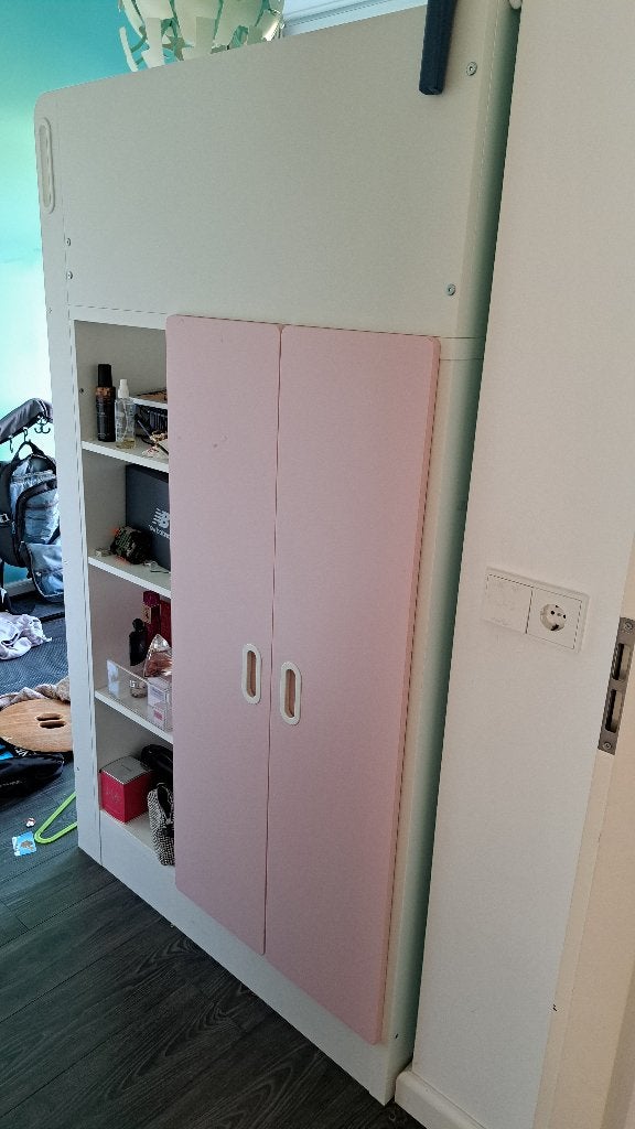 SMÅSTAD Hoogslaper IKEA, wit/roze met bureau 90X200 cm, Ophalen, Gebruikt, Eenpersoons, 200 cm
