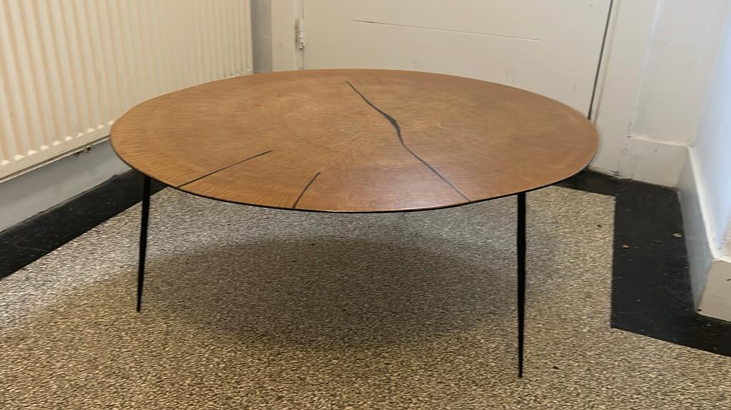 Furnified salontafel - boomstam print, 50 tot 100 cm, Rond, Zo goed als nieuw, Metaal