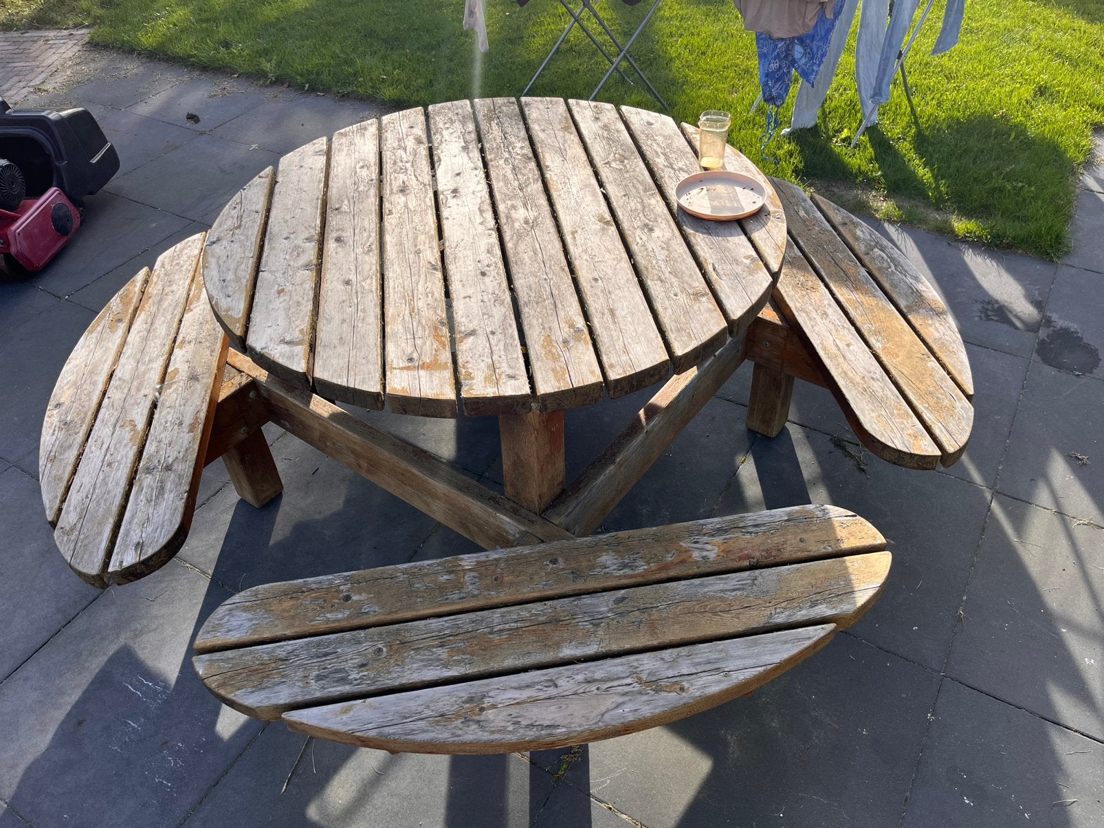 Picnic bank rond, Tuin en Terras, Ophalen, Gebruikt, Rond, Hout