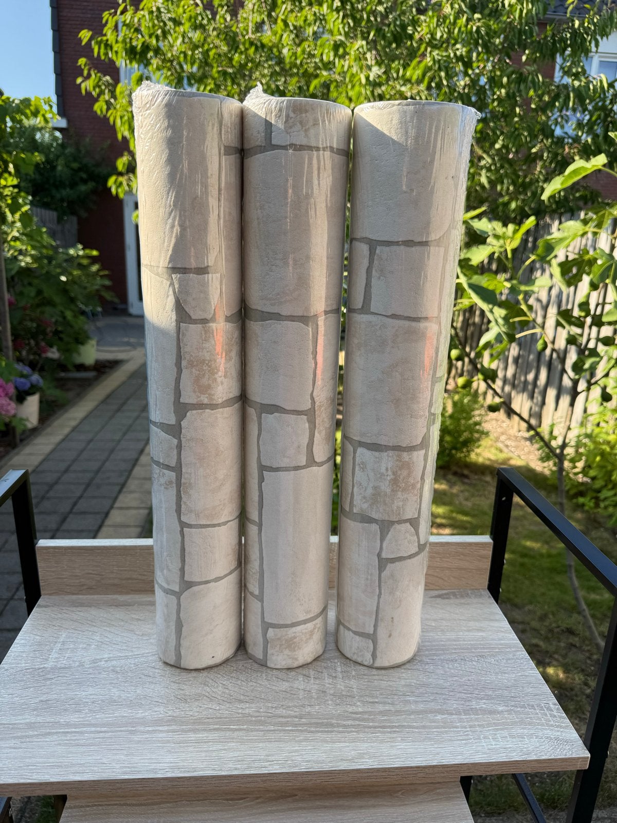 Vinylbehang met Steenpatroon - 3 rollen, Materiaallook, Natuurlijk, Overige merken, Beige