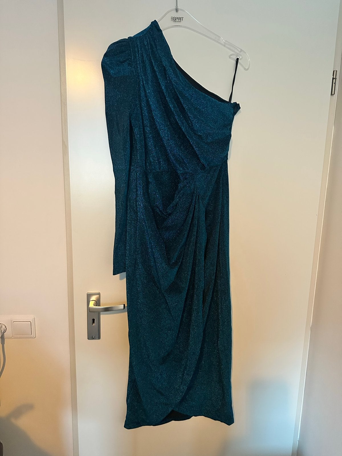 Elegante One-Shoulder galaJurk  blauw Glitter maat 40, Kleding | Dames, Maat 38/40 (M), Blauw, Ophalen of Verzenden, Zo goed als nieuw