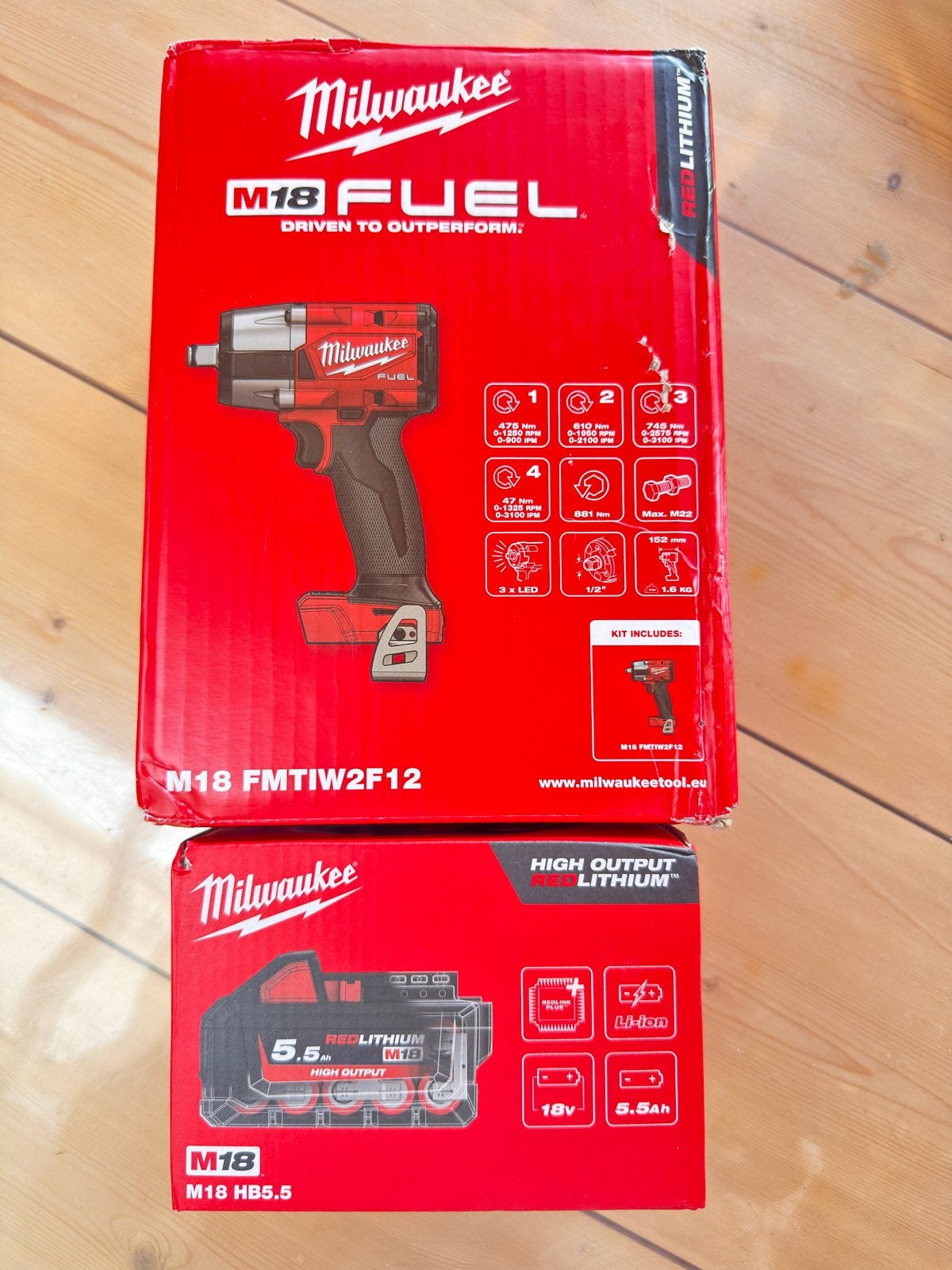 Milwaukee M18 FUEL Slagmoersleutel met 5.5Ah Accu - Nieuw, Doe-het-zelf en Verbouw, Ophalen of Verzenden, Nieuw, 600 watt of meer