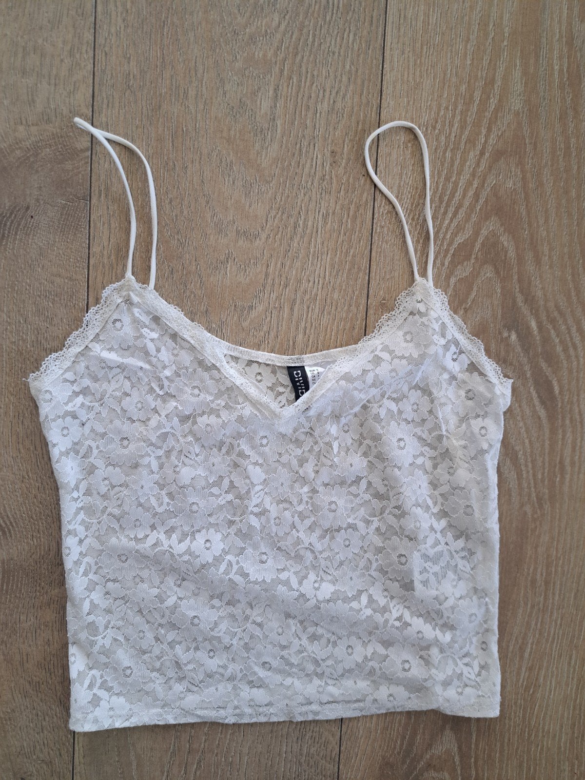 Witte kanten top met spaghettibandjes - Divided H&M S, Wit, Divided H&M, Ophalen of Verzenden, Zo goed als nieuw