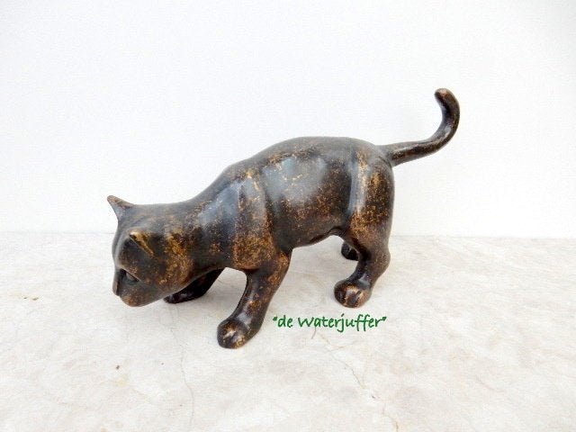 009* Bronzen kat (Boven €75 geen verzendkosten), Tuin en Terras, Ophalen of Verzenden, Nieuw, Overige materialen, Dierenbeeld