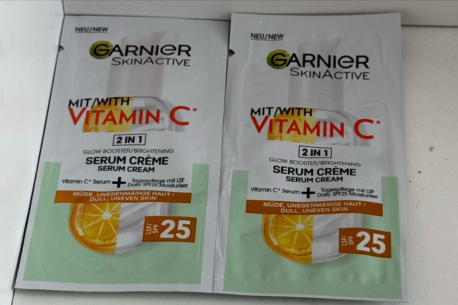 Garnier SkinActive Vitamine C Serum Crème SPF25 (2 stuks), Sieraden, Tassen en Uiterlijk, Ophalen, Nieuw, Gehele gezicht, Verzorging