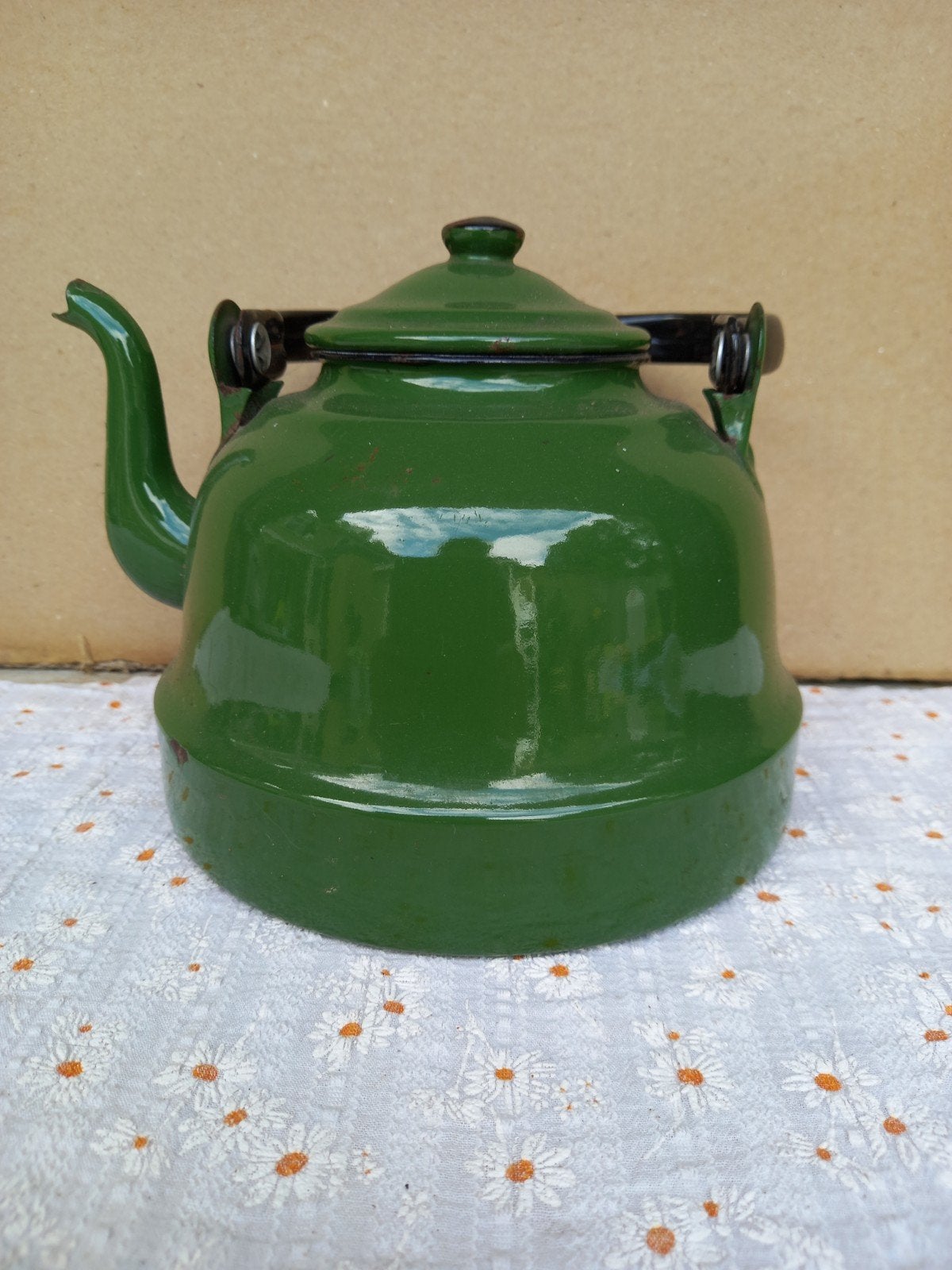 Groene amaille ketel., Ophalen of Verzenden