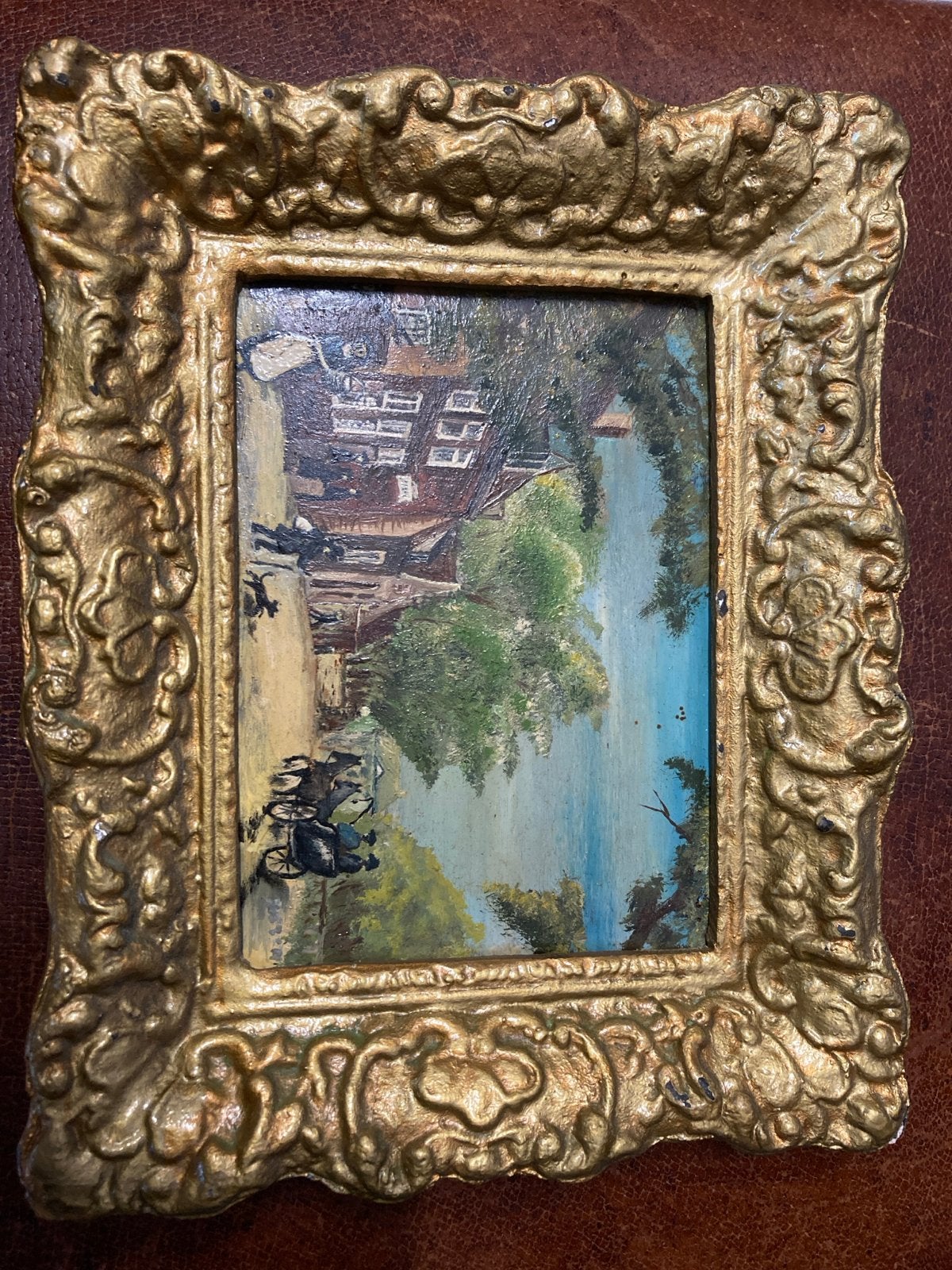Oud Hollands Stadsgezicht Olieverf Schilderij in Gouden Lijs, Ophalen, Paneel, Oud hollands, Olieverf